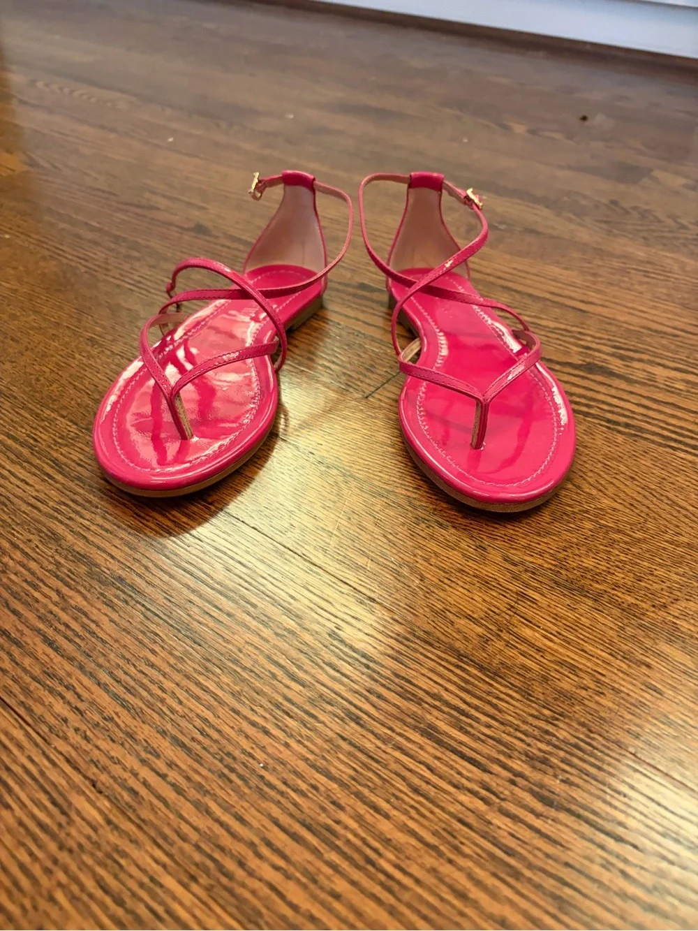 J. Crew Audra Patent Hot Pink flat Strappy Sandals